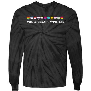 You Are Safe With Me Rainbow Bi Lgbt Pride Tie-Dye Long Sleeve Shirt