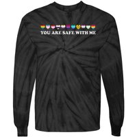 You Are Safe With Me Rainbow Bi Lgbt Pride Tie-Dye Long Sleeve Shirt