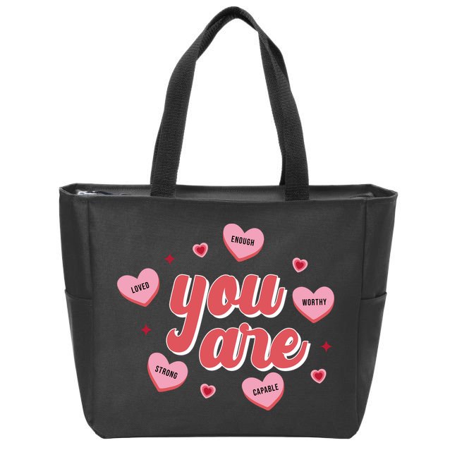 You Are Self Love Hearts Zip Tote Bag