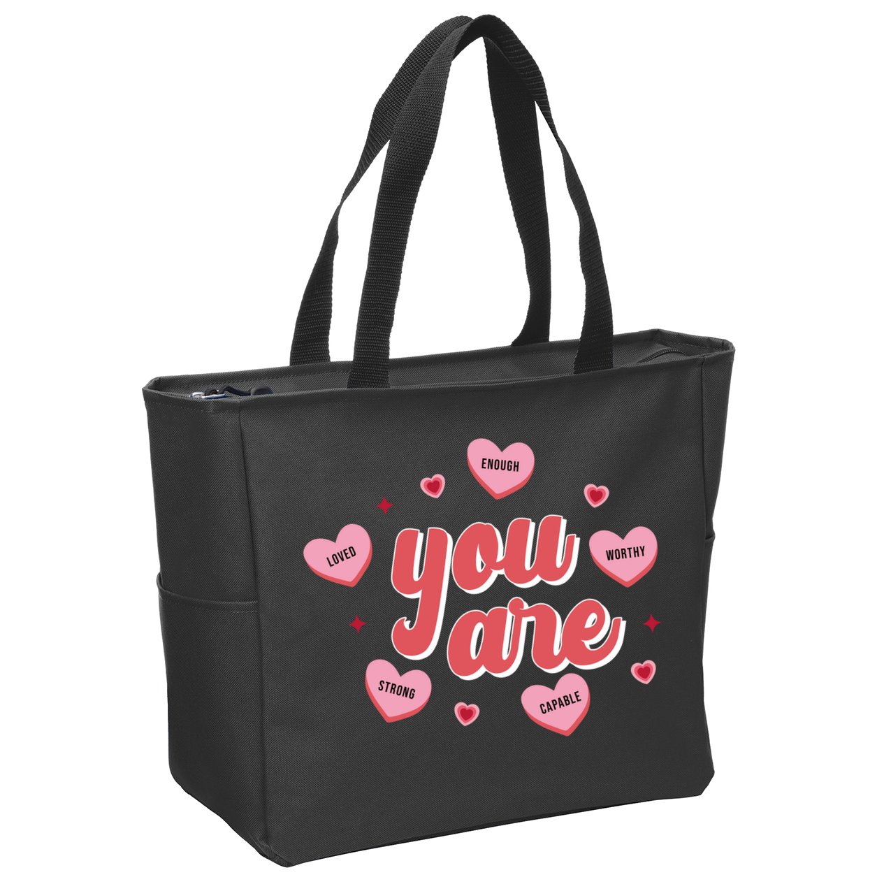 You Are Self Love Hearts Zip Tote Bag