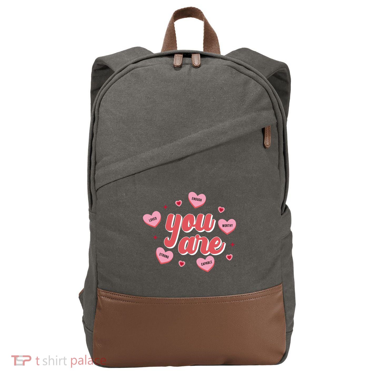 You Are Self Love Hearts Cotton Canvas Backpack