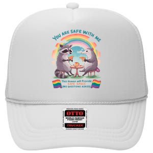 You Are Safe With Me Pride Month Lgbt High Crown Mesh Back Trucker Hat