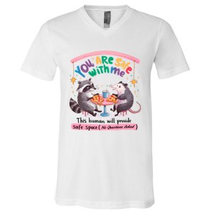 You Are Safe With Me Raccoon Lgbt V-Neck T-Shirt