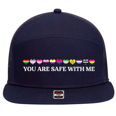 You Are Safe With Me Lgbt Flag 7 Panel Mesh Trucker Snapback Hat