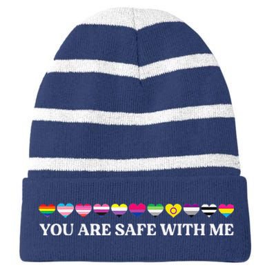 You Are Safe With Me Lgbt Flag Striped Beanie with Solid Band