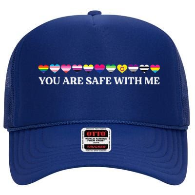 You Are Safe With Me Lgbt Flag High Crown Mesh Back Trucker Hat