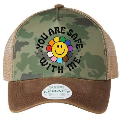 You Are Safe With Me Lgbtq Pride Ally Smile Face Back Legacy Tie Dye Trucker Hat