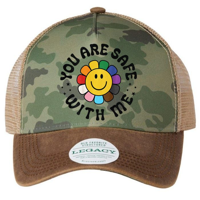 You Are Safe With Me Lgbtq Pride Ally Smile Face Back Legacy Tie Dye Trucker Hat