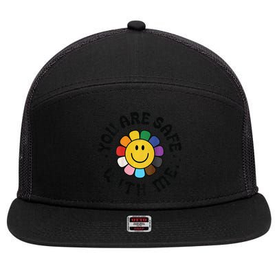 You Are Safe With Me Lgbtq Pride Ally Smile Face Back 7 Panel Mesh Trucker Snapback Hat