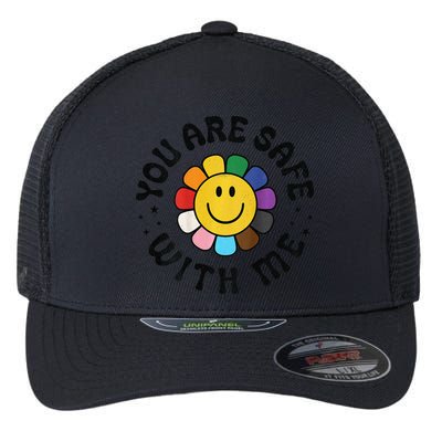 You Are Safe With Me Lgbtq Pride Ally Smile Face Back Flexfit Unipanel Trucker Cap