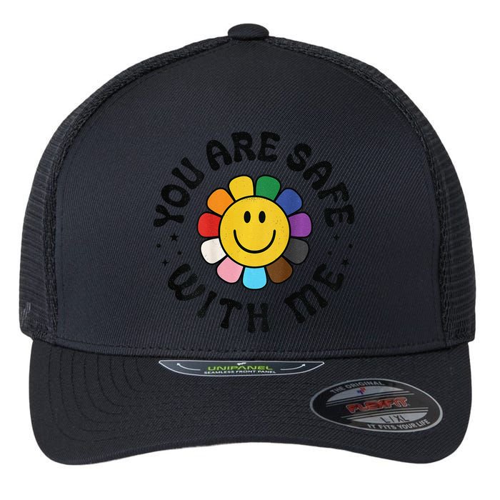 You Are Safe With Me Lgbtq Pride Ally Smile Face Back Flexfit Unipanel Trucker Cap