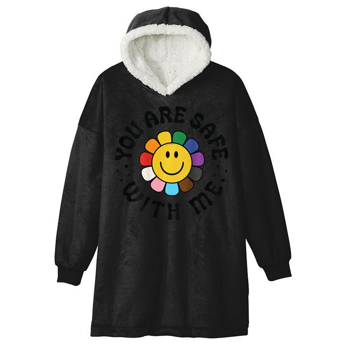 You Are Safe With Me Lgbtq Pride Ally Smile Face Back Hooded Wearable Blanket