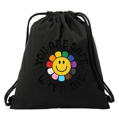 You Are Safe With Me Lgbtq Pride Ally Smile Face Back Drawstring Bag