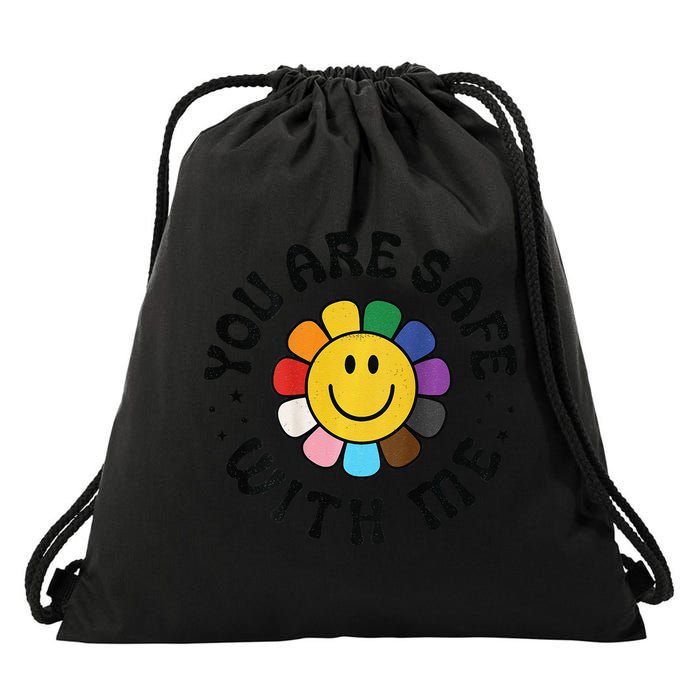 You Are Safe With Me Lgbtq Pride Ally Smile Face Back Drawstring Bag
