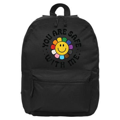 You Are Safe With Me Lgbtq Pride Ally Smile Face Back 16 in Basic Backpack