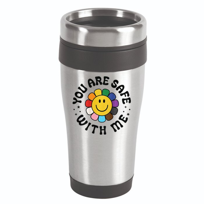 You Are Safe With Me Lgbtq Pride Ally Smile Face Back 16oz Travel Tumbler