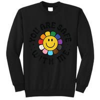 You Are Safe With Me Lgbtq Pride Ally Smile Face Back Tall Sweatshirt