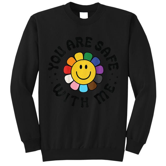 You Are Safe With Me Lgbtq Pride Ally Smile Face Back Tall Sweatshirt