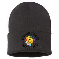 You Are Safe With Me Lgbtq Pride Ally Smile Face Back Sustainable Knit Beanie