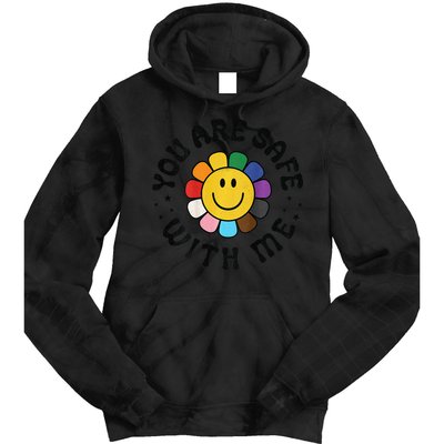 You Are Safe With Me Lgbtq Pride Ally Smile Face Back Tie Dye Hoodie