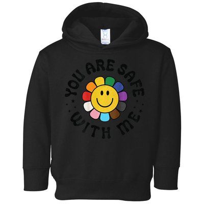 You Are Safe With Me Lgbtq Pride Ally Smile Face Back Toddler Hoodie