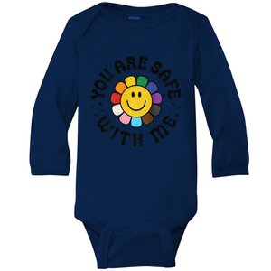 You Are Safe With Me Lgbtq Pride Ally Smile Face Back Baby Long Sleeve Bodysuit