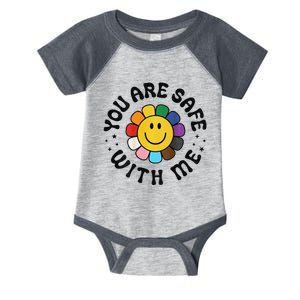 You Are Safe With Me Lgbtq Pride Ally Smile Face Back Infant Baby Jersey Bodysuit