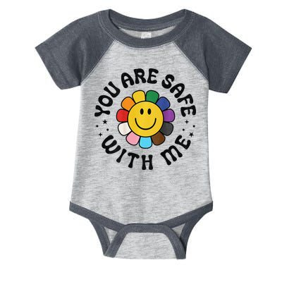 You Are Safe With Me Lgbtq Pride Ally Smile Face Back Infant Baby Jersey Bodysuit