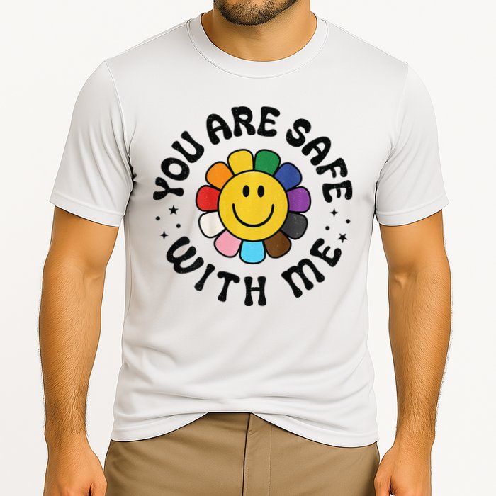 You Are Safe With Me Lgbtq Pride Ally Smile Face Back Cooling Performance Crew T-Shirt