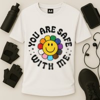 You Are Safe With Me Lgbtq Pride Ally Smile Face Back Cooling Performance Crew T-Shirt