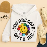 You Are Safe With Me Lgbtq Pride Ally Smile Face Back Hoodie