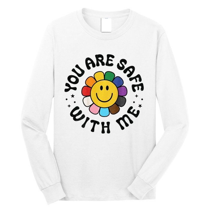 You Are Safe With Me Lgbtq Pride Ally Smile Face Back Long Sleeve Shirt