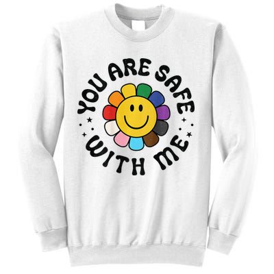 You Are Safe With Me Lgbtq Pride Ally Smile Face Back Sweatshirt