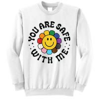 You Are Safe With Me Lgbtq Pride Ally Smile Face Back Sweatshirt