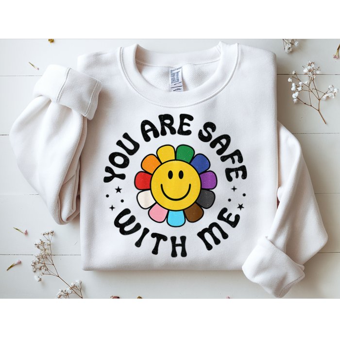 You Are Safe With Me Lgbtq Pride Ally Smile Face Back Sweatshirt