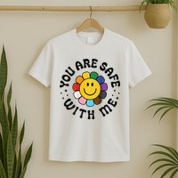 You Are Safe With Me Lgbtq Pride Ally Smile Face Back T-Shirt