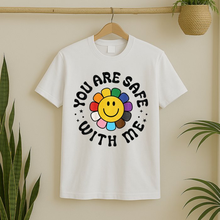 You Are Safe With Me Lgbtq Pride Ally Smile Face Back T-Shirt