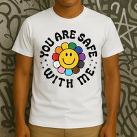You Are Safe With Me Lgbtq Pride Ally Smile Face Back T-Shirt