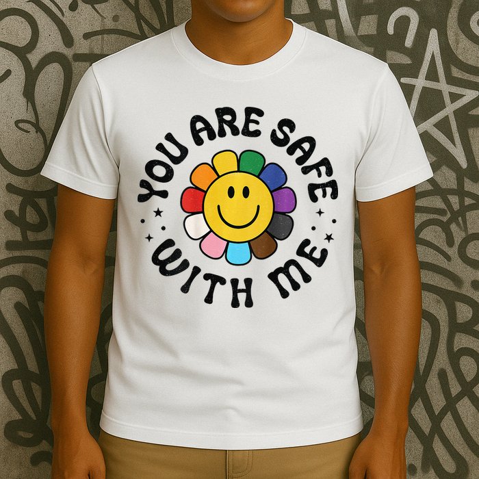 You Are Safe With Me Lgbtq Pride Ally Smile Face Back T-Shirt
