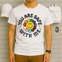You Are Safe With Me Lgbtq Pride Ally Smile Face Back T-Shirt