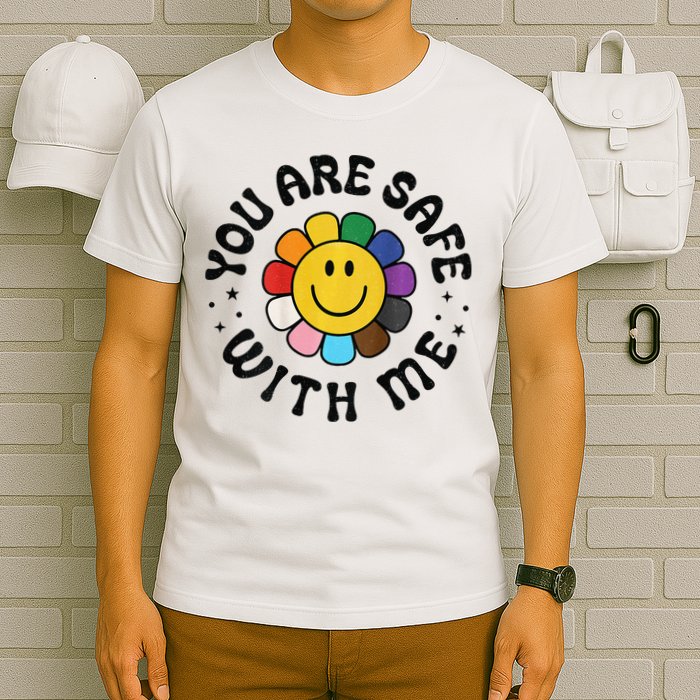 You Are Safe With Me Lgbtq Pride Ally Smile Face Back T-Shirt