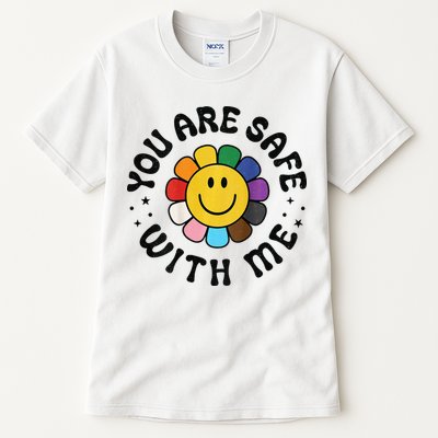You Are Safe With Me Lgbtq Pride Ally Smile Face Back Tall T-Shirt