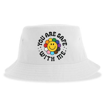 You Are Safe With Me Lgbtq Pride Ally Smile Face Back Sustainable Bucket Hat