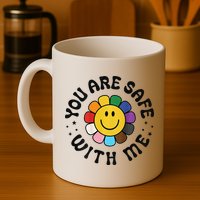 You Are Safe With Me Lgbtq Pride Ally Smile Face Back Mug