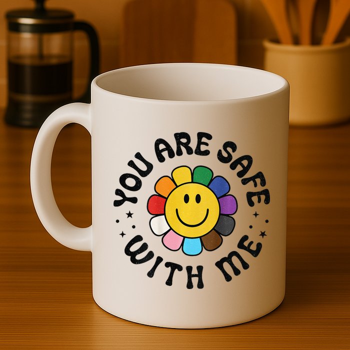 You Are Safe With Me Lgbtq Pride Ally Smile Face Back Mug
