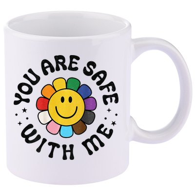 You Are Safe With Me Lgbtq Pride Ally Smile Face Back 11oz C Handle Ceramic Mug