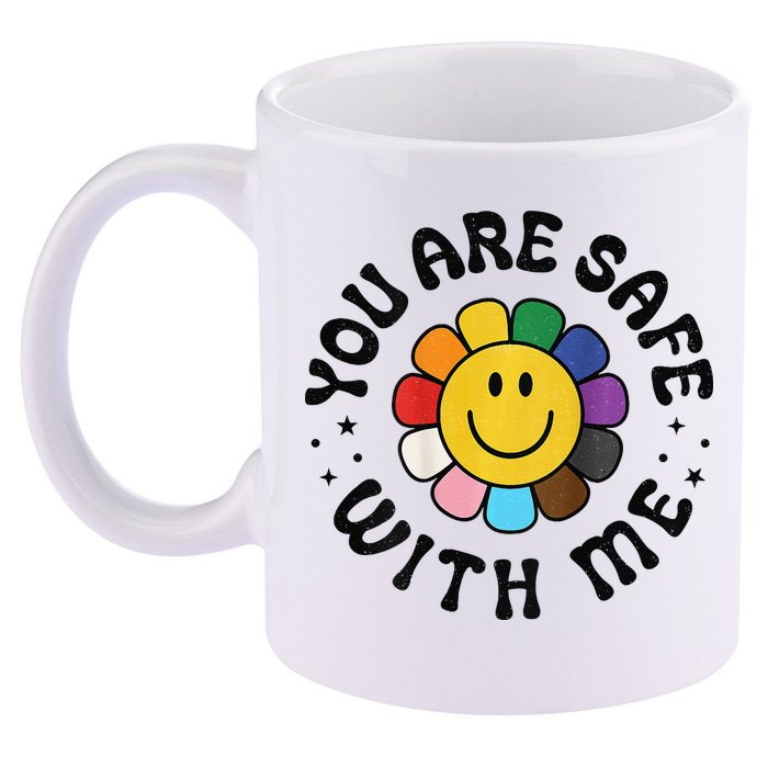 You Are Safe With Me Lgbtq Pride Ally Smile Face Back 11oz C Handle Ceramic Mug
