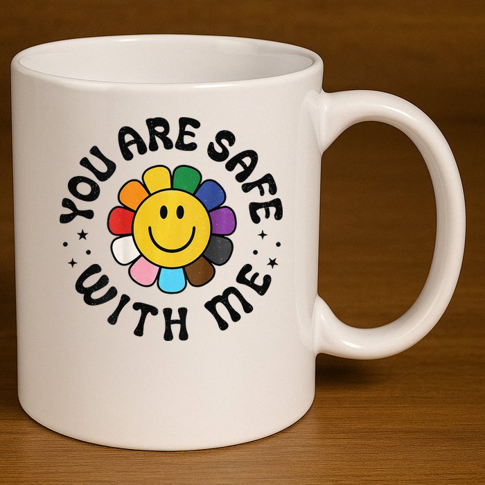 You Are Safe With Me Lgbtq Pride Ally Smile Face Back 11oz C Handle Ceramic Mug