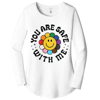 You Are Safe With Me Lgbtq Pride Ally Smile Face Back Women's Perfect Tri Tunic Long Sleeve Shirt