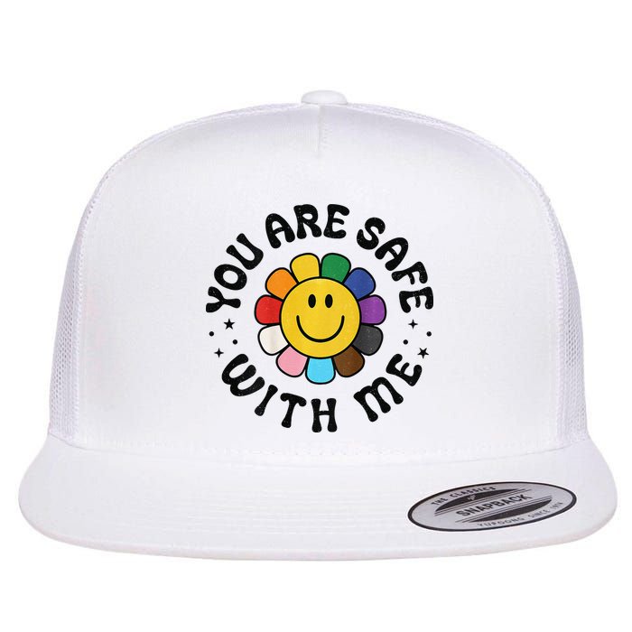 You Are Safe With Me Lgbtq Pride Ally Smile Face Back Flat Bill Trucker Hat